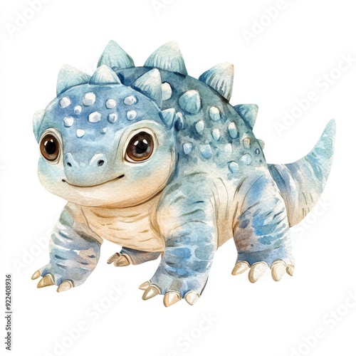 Sweet Baby Ankylosaurus in Soft Watercolor Charming Design on White Background photo