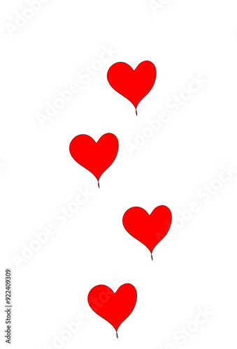 four red hearts on a transparent background