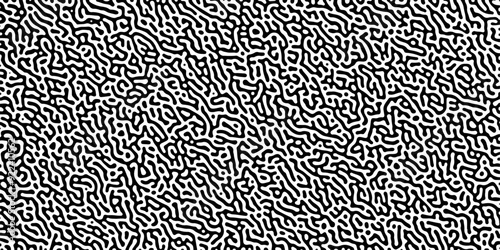 Abstract truing organic wallpaper Turing reaction diffusion monochrome seamless pattern with chaotic motion. Generative algorithm psychedelic background. Reaction-diffusion or truing pattern formation