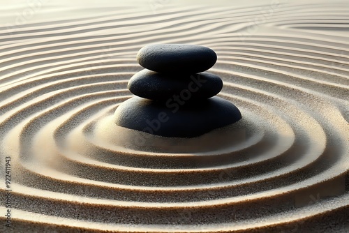 zen stones on the sand. Generative AI