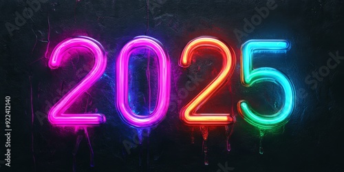 The vibrant neon lights, artfully displaying the year 2025, are perfect for festive celebrations and futuristic themes