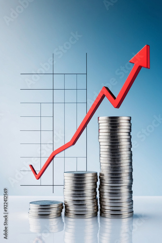 Coins with graphs and charts in the background, concept of growth and finance 