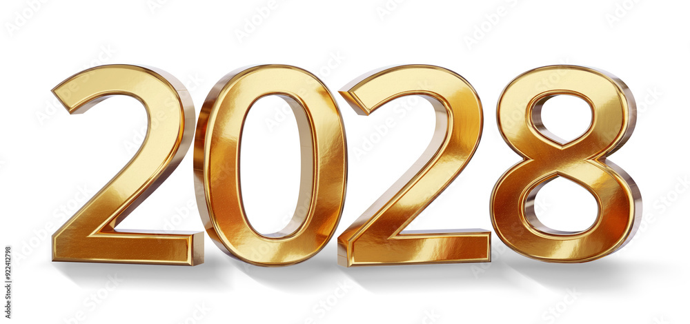 golden metallic year 2028, ground-shadow, isolated golden metallic year 2028, ground-shadow, isolated