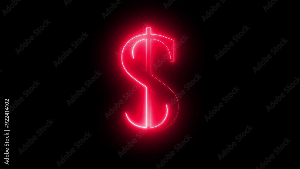 neon line in site dollar sign animation on the black background. red ...