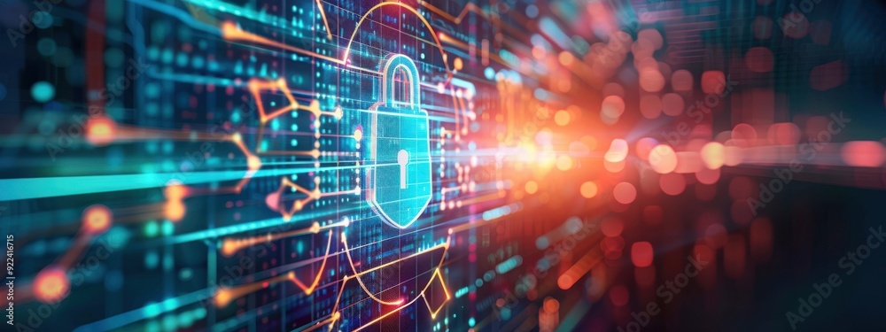 Cryptography, futuristic data protection, glowing holographic elements, sleek design Cryptography, futuristic data protection, glowing holographic elements, sleek design