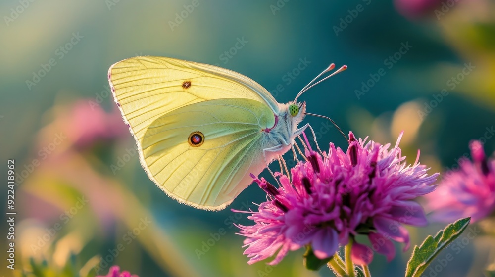 Fototapeta premium Yellow Butterfly on Pink Flower