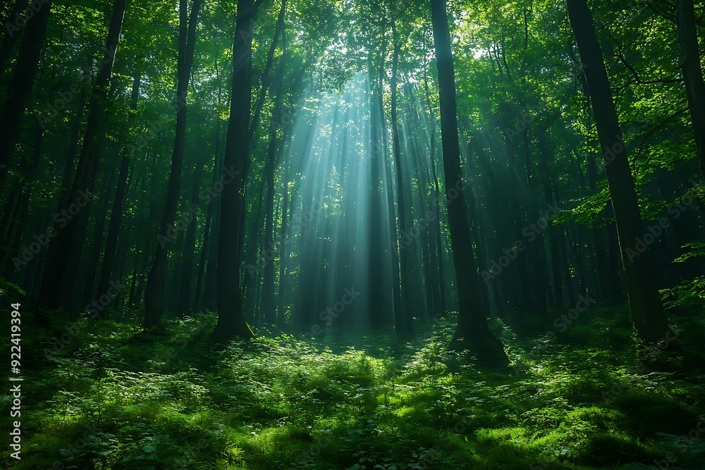 Sunlight Rays Through Dense Forest - Realistic Image Sunlight Rays Through Dense Forest - Realistic Image