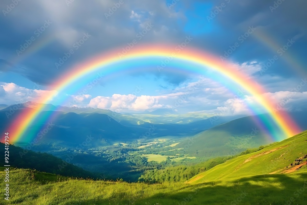 Rainbow over Mountain Valley Landscape Photo Rainbow over Mountain Valley Landscape Photo
