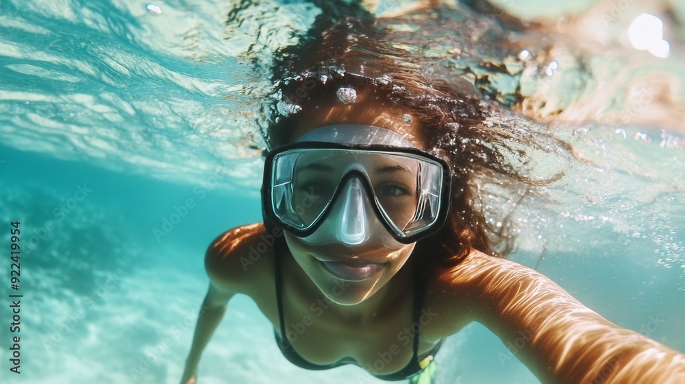 Naklejka premium Snorkeler in clear water with mask