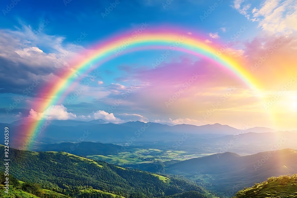 Rainbow Over Mountain Range Landscape Illustration Rainbow Over Mountain Range Landscape Illustration