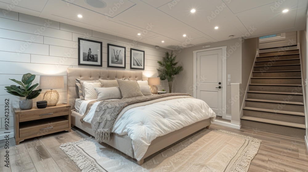 Convert your basement into a modern guest suite, complete with a comfortable bed, ensuite bathroom, and stylish furnishings.