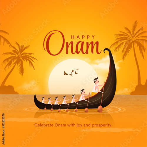 Happy onam Kerala boat race competition background. Creative vector illustration design photo