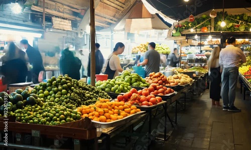 Timelapse of a Vibrant Farmers' Market Showcasing Fresh Produce