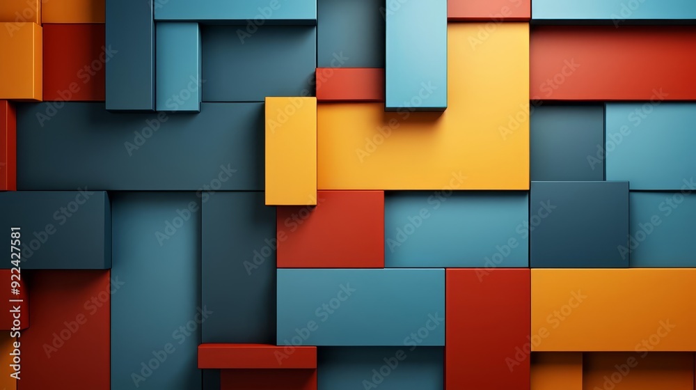 Ordered flat design, top view, geometric patterns theme, 3D render, Complementary Color Scheme Ordered flat design, top view, geometric patterns theme, 3D render, Complementary Color Scheme