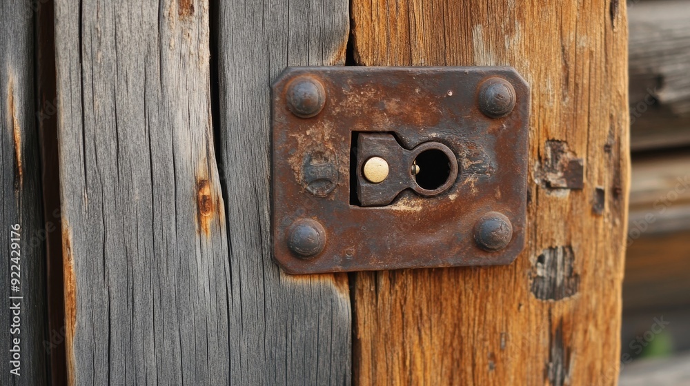 Antique door lock crafted from wood