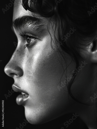 Close-Up Portrait of a Young Woman in Monochrome