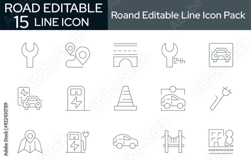 WebCollection of 24 road line icons. These design elements are suitable for your projects and are provided as vector illustrations."