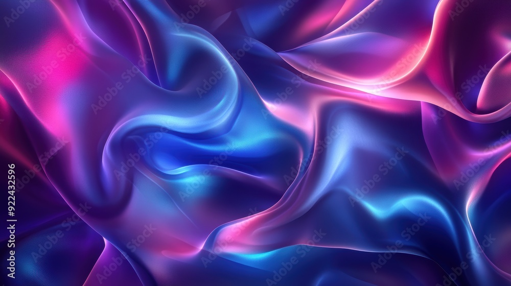 Obraz premium Iridescent, silky fabric swirls in mesmerizing hues of pink and blue, creating a dreamy, abstract pattern that exudes luxury and elegance.