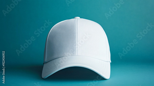 White baseball cap with a centered logo space photo