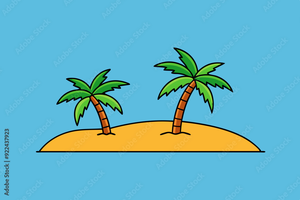 Fototapeta premium Tropical beach with palm trees art vector illustration