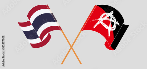 Crossed and waving flags of Thailand and Anarchy