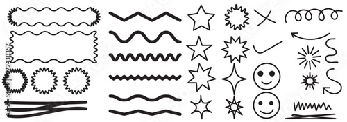 Scribble doodle underline emphasis line shape set. Hand drawn brush stroke elements.