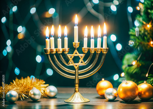 hanukkah menorah with candles
