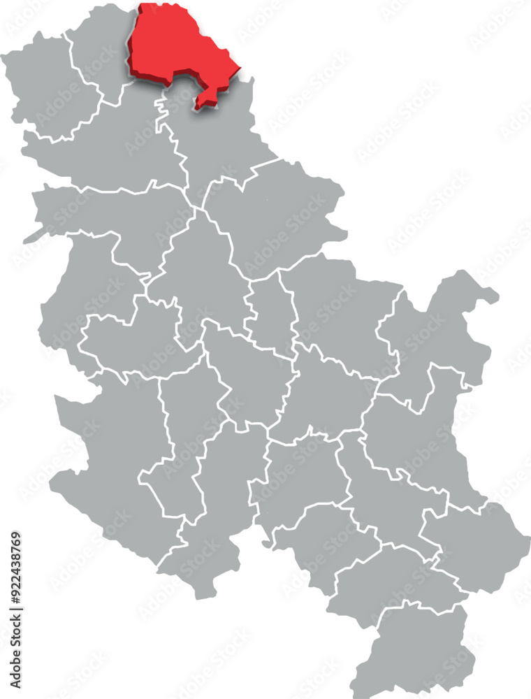 Obraz premium NORTH BANAT district map ADMINISTRATIVE DIVISIONS of SERBIA 3d isometric map