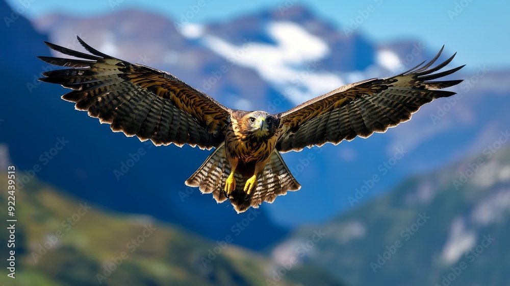 Fototapeta premium A wildlife-inspired image of a hawk soaring high above a valley, symbolizing vision and strategy in entrepreneurship.