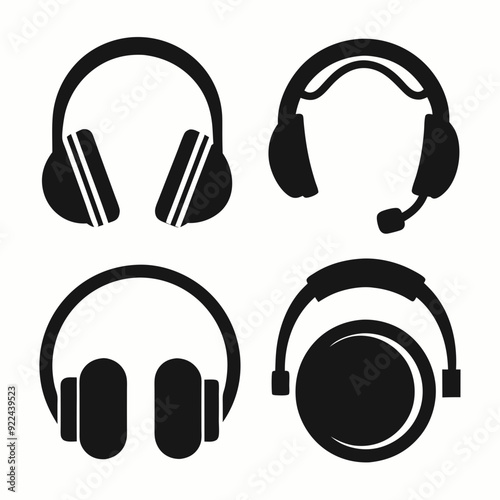 Headphones icons set silhouette vector art illustration