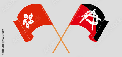 Crossed and waving flags of Hong Kong and Anarchy