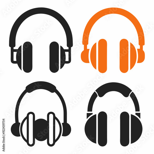 Headphones icons set silhouette vector art illustration