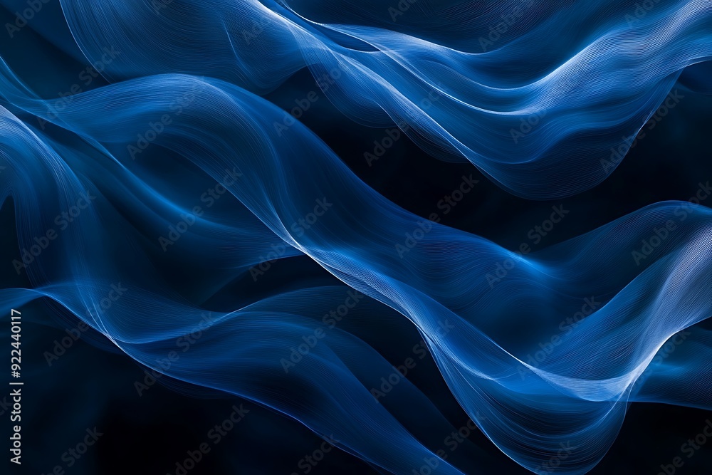 Obraz premium Dynamic Blue Wave Patterns Dancing on Black Background