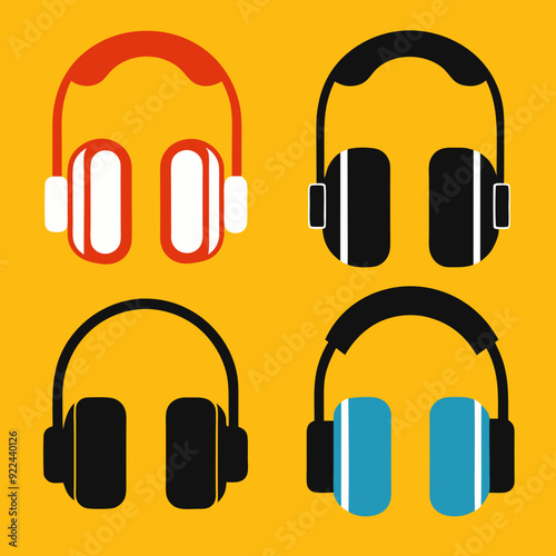 Headphones icons set silhouette vector art illustration