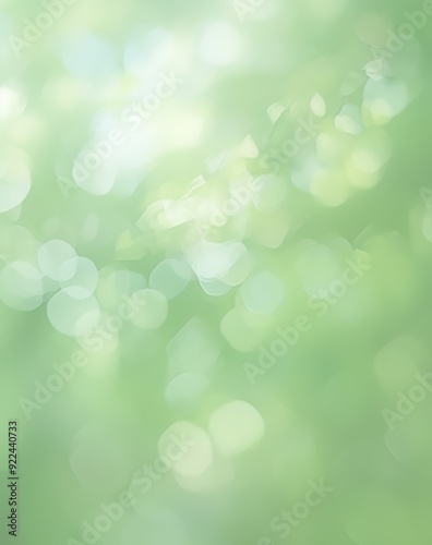 spring bokeh background， Soft blurred green leaves background with gentle gradients of green 