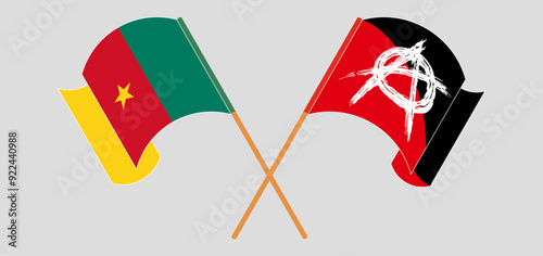 Crossed and waving flags of Cameroon and Anarchy