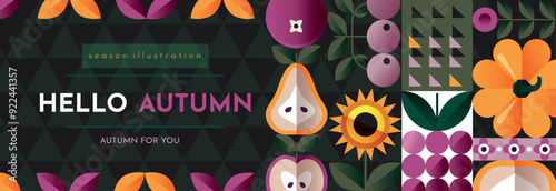 Stylized autumn banner. Template for printing, advertising, design of seasonal projects. Bright autumn illustration.