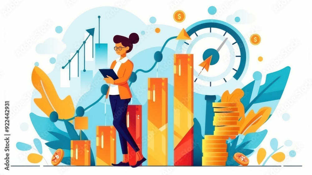 Fototapeta premium Financial goals, individual setting milestones, flat design illustration