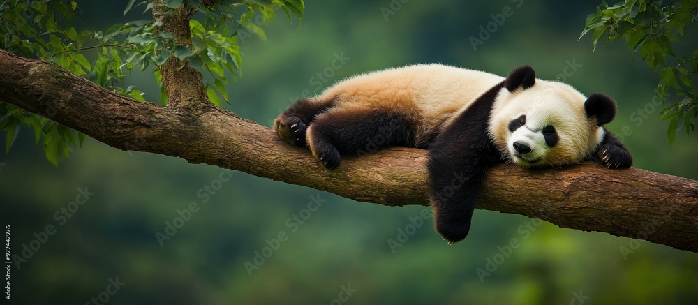 Obraz premium A Panda Bear Relaxing on a Branch