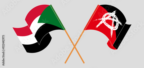 Crossed and waving flags of the Sudan and Anarchy