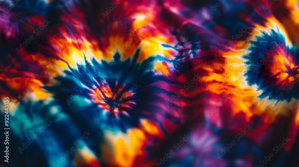 Close-Up of Vibrant Tie-Dye Fabric Pattern with Bold Colors Close-Up of Vibrant Tie-Dye Fabric Pattern with Bold Colors
