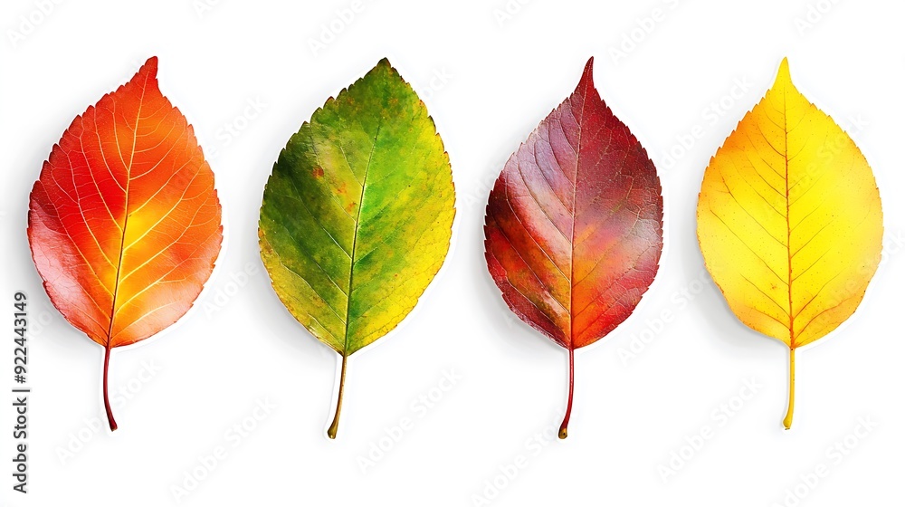 Fototapeta premium Swirling Autumn Leaves - Vibrant Foliage in Motion on White Background - Nature Sticker Design