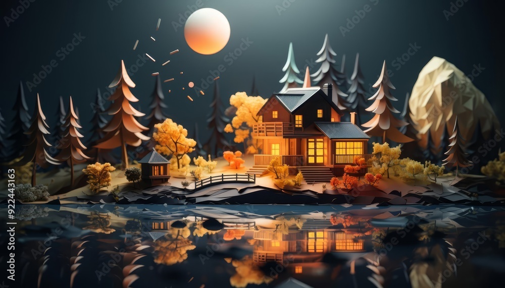 Fototapeta premium Shadowed flat design, side view, mystery theme, 3D render, vivid