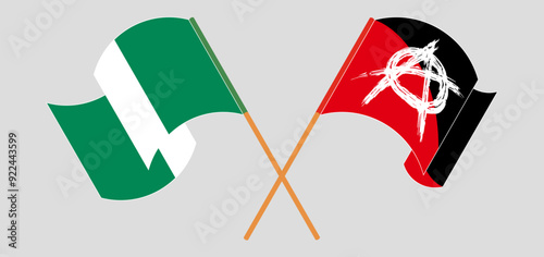 Crossed and waving flags of Nigeria and Anarchy