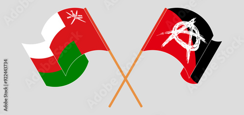 Crossed and waving flags of Oman and Anarchy