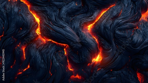 Close-Up View of Molten Lava Flow Texture and Heat photo