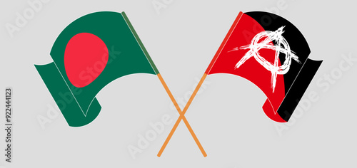 Crossed and waving flags of Bangladesh and Anarchy