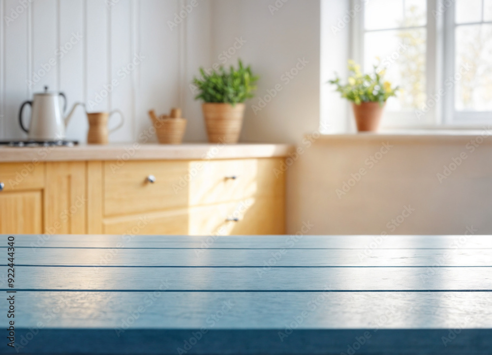 Green Empty wooden table with the bright white interior of the kitchen as a blurred background behind the bokeh golden sunshine Green Empty wooden table with the bright white interior of the kitchen as a blurred background behind the bokeh golden sunshine