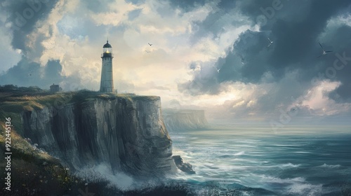 Lighthouse on a Cliff with Stormy Sea