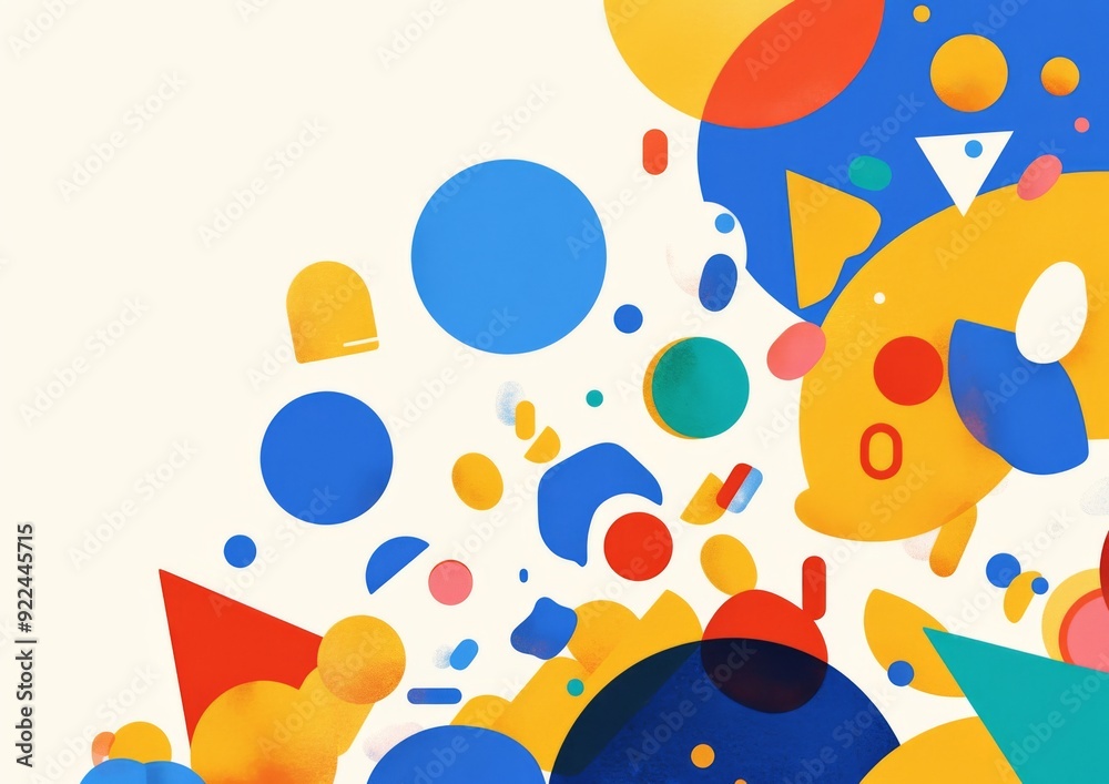 a yellow triangle, small circle, and large blue dot on a white background a yellow triangle, small circle, and large blue dot on a white background